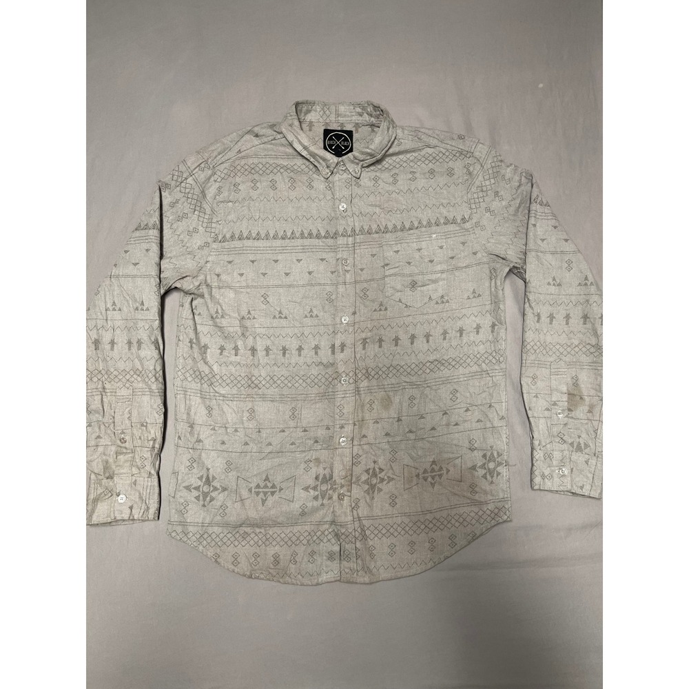 Birch Black Mens Gray Geometric Tribal Print Cotton Button Down Shirt Size M